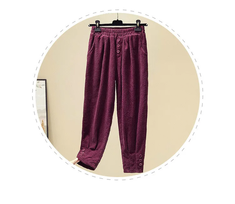 Осенне-зимние вельветовые брюки Pantalon Femme Повседневные свободные штаны-шаровары с высокой талией однотонные брюки женская одежда размера плюс