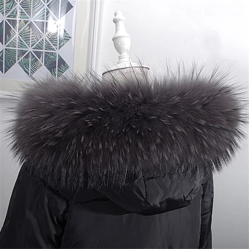 Dark gray Женское зимнее пальто женская теплая шаль толстый енот меховой воротник-шарф воротник из натурального меха шарф из натурального меха - Цвет: Dark gray