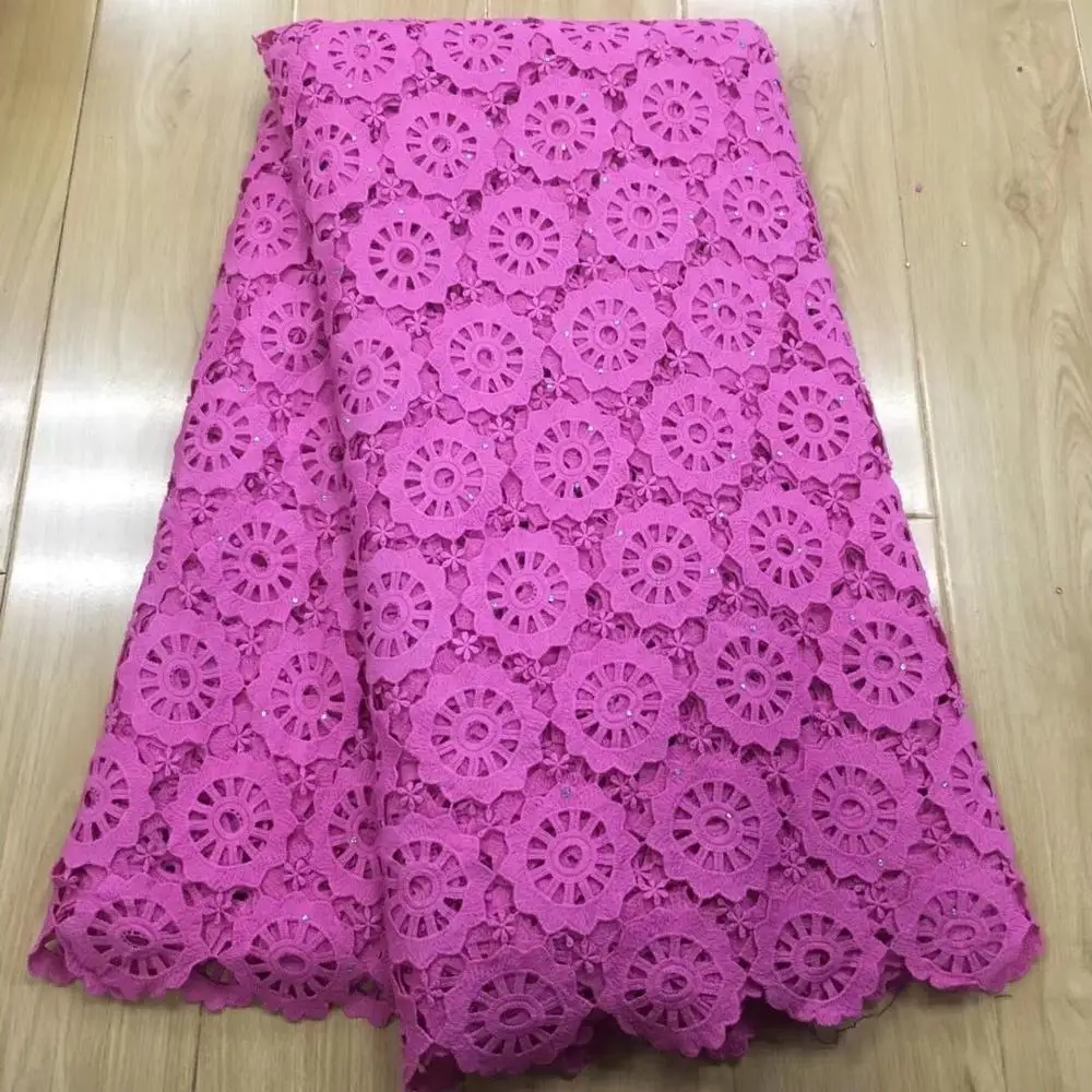 Розовый Африканский шнур кружевной ткани молочный шелк Водорастворимые платья Кружева Камни высокое качество нигерийское гипюровое кружево 5 ярдов/партия