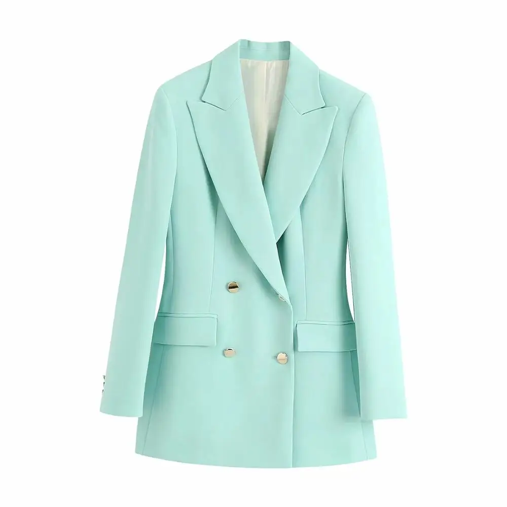 Completely dry Counterfeit rice Mint Green Women Blazer Solid OL Tailored Collar Double Breasted Slim Suit  Jacket 2023 Fashino Autumn Woman Clothing