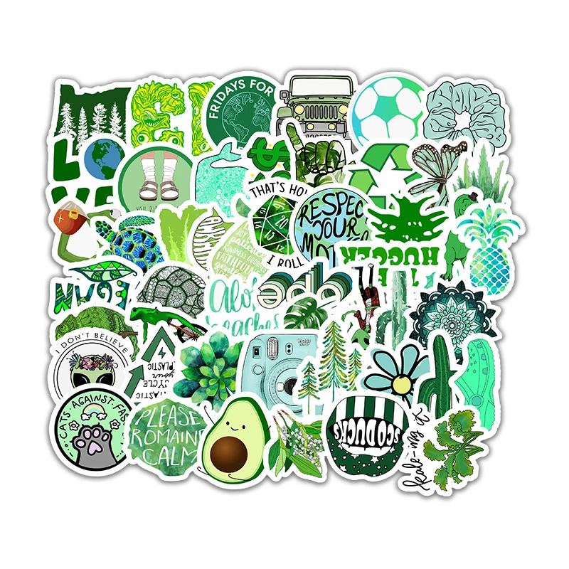 50pcs Cartoon Green Ins Style Vsco Girl Stickers For Laptop Moto