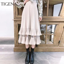 Женская плиссированная длинная юбка TIGENA, Элегантная юбка свысокой талиейв корейском стиле для женщин на осень-зиму