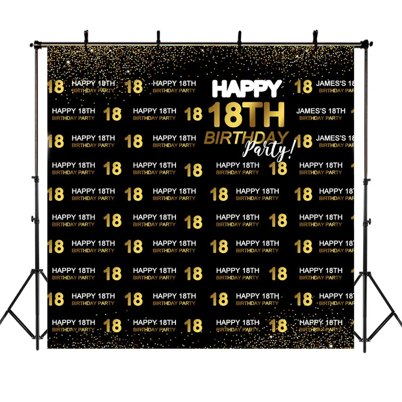 NeoBack 18th Birthday Backdrop Repeat Steps Eighteen Happy Birthday Photography Backdrops Golden Dots Birthday Party Background