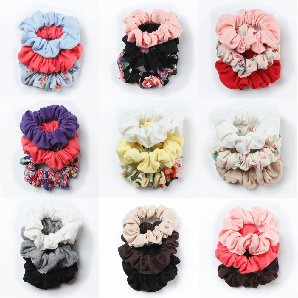 Fashion 3PCS Cotton Print Scrunchies Set Elastic Hair Bands Sweet Headband Women Girl Cute Ponytail Holder Hair Rope Accessories cotton rope hammock double natural