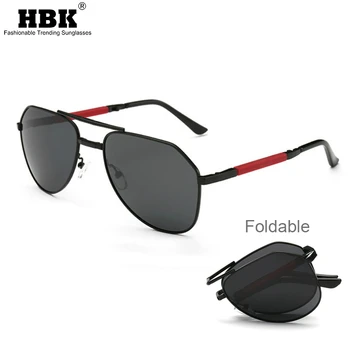 

HBK Polarized Folding Sunglasses Men Driving Pilot Foldable Twin Beams Hexagonal Sun Shades for Women Male TAC Lens Glasses