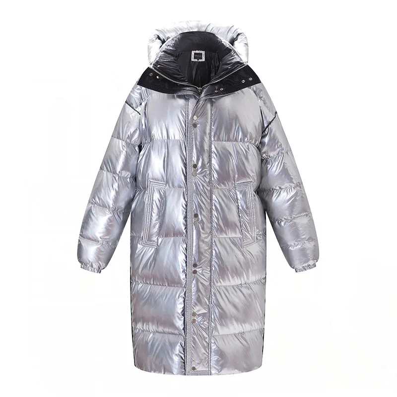 Женский пуховик, новинка, зимний, уплотненный, большой размер, с капюшоном, длинный, свободный, куртка, пальто - Цвет: silver