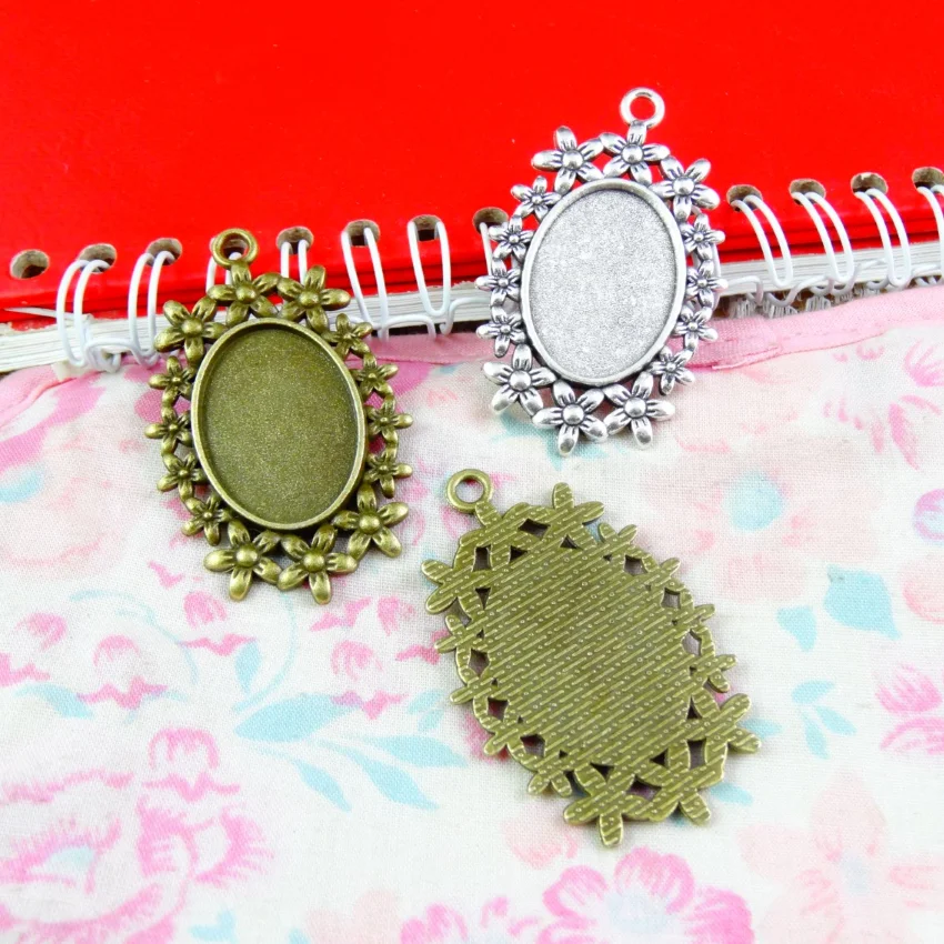 10 шт. античные бронзовые посеребренные овальные основа для кабошона 18 х25 мм |