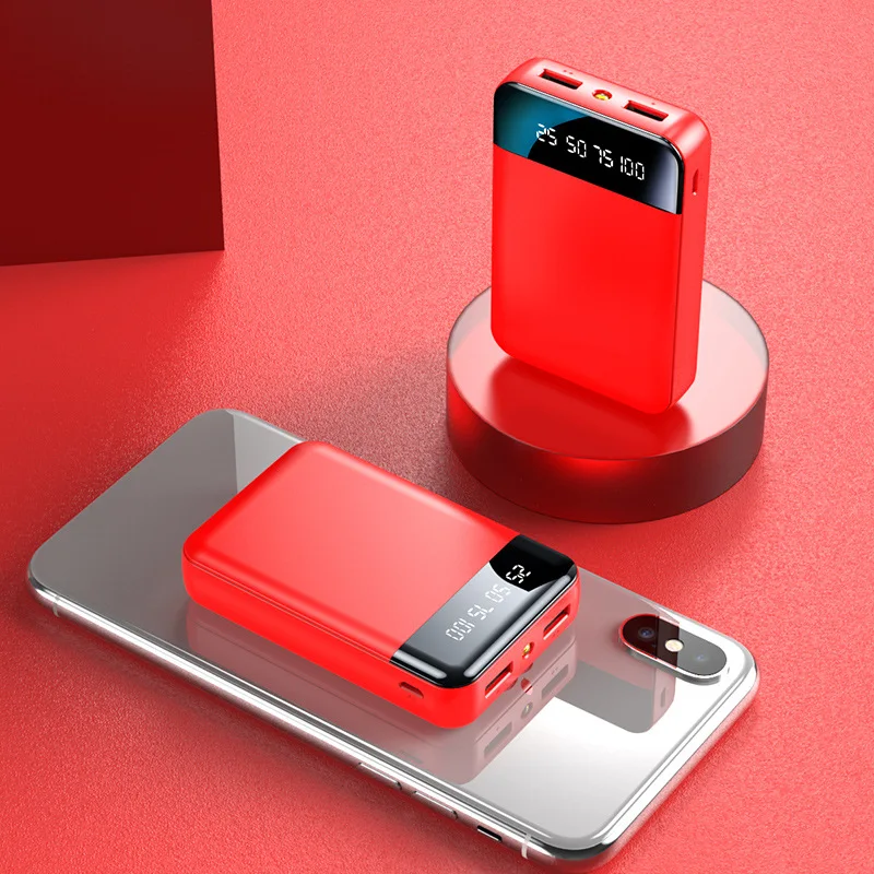 Красный Внешний аккумулятор 10000 мАч для iPhone 11 X Xiaomi, внешний аккумулятор, портативное зарядное устройство, мини повербанк, зарядное устройство для мобильного телефона - Цвет: Красный