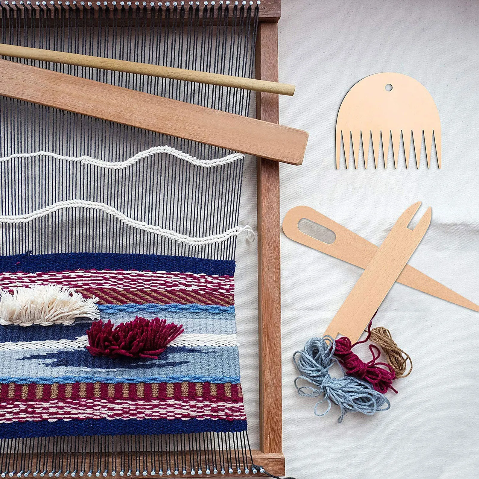 7pcs/set Wood Weaving Shuttle Crochet Needle Hand Loom Stick Tapestry Knitting DIY Craft Tools Wood Loom Comb Braided Tools