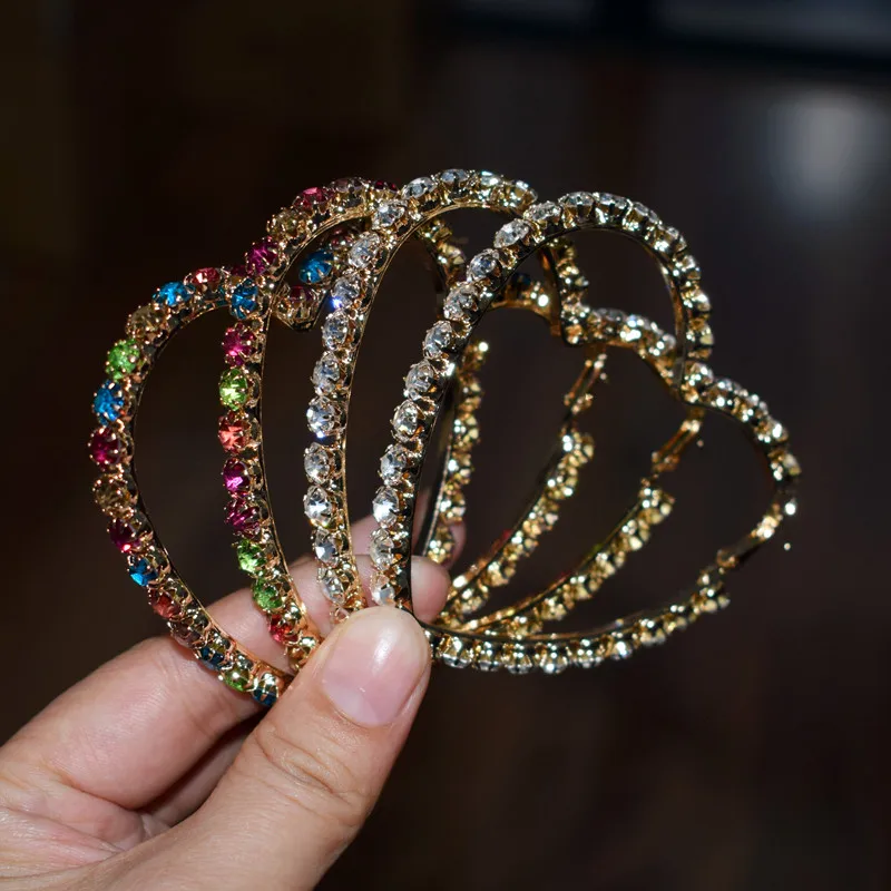 

New Arrival Women Fashion Shiny Crystal Gems Heart Hoop Earrings Jewelry Hot Sale Boho Girls' Statement Earrings Accessories