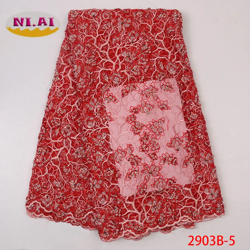 NIAI Модные ручной работы из бисера Кружева африканская кружевная ткань высокого качества Кружева нигерийские кружева ткани для вечернего платья XY2903B-1