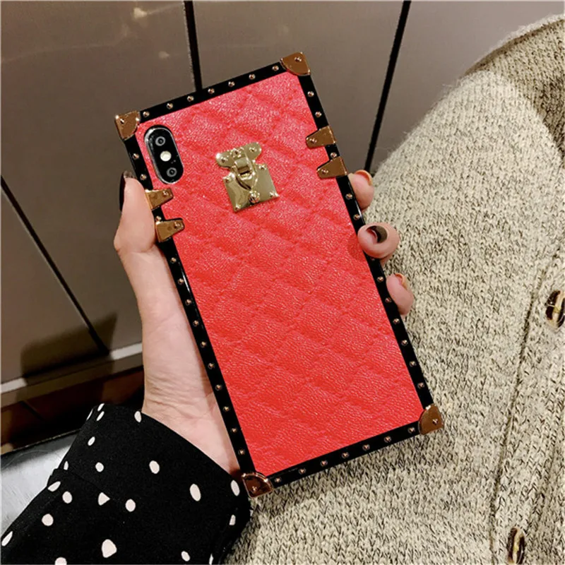 

Stylish square sheepskin phone case for Huawei P20 P30 NOVA3 NOVA3i MATE20 MATE 20Pro MATE20Lite NOVA4 Honor8X max FUNDA