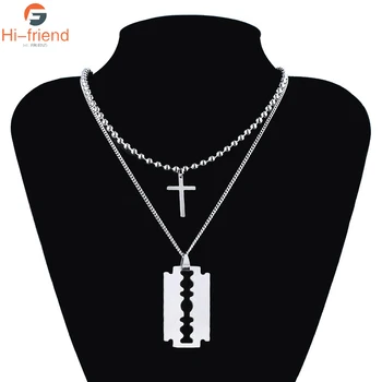 

Lock Necklace Fashion Cross Blade Pendant Multilayer Necklace Punk Jewelry Neck Layered Chain