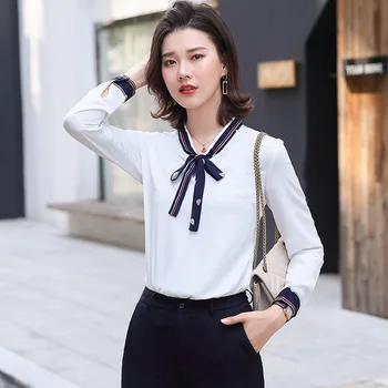

Chiffon 2020 Bow Lace Ol Temperament Light Luxury V Collar Occupation Commute Business Joker Female Yan162