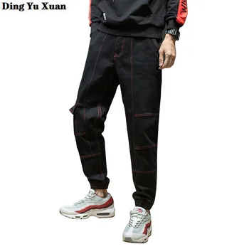 

2020 High Street Fashion Men Jeans Loose Fit Harem Pants Black Punk Style Hip Hop Jogger Jeans for Men Plus Size Cargo Pants 42