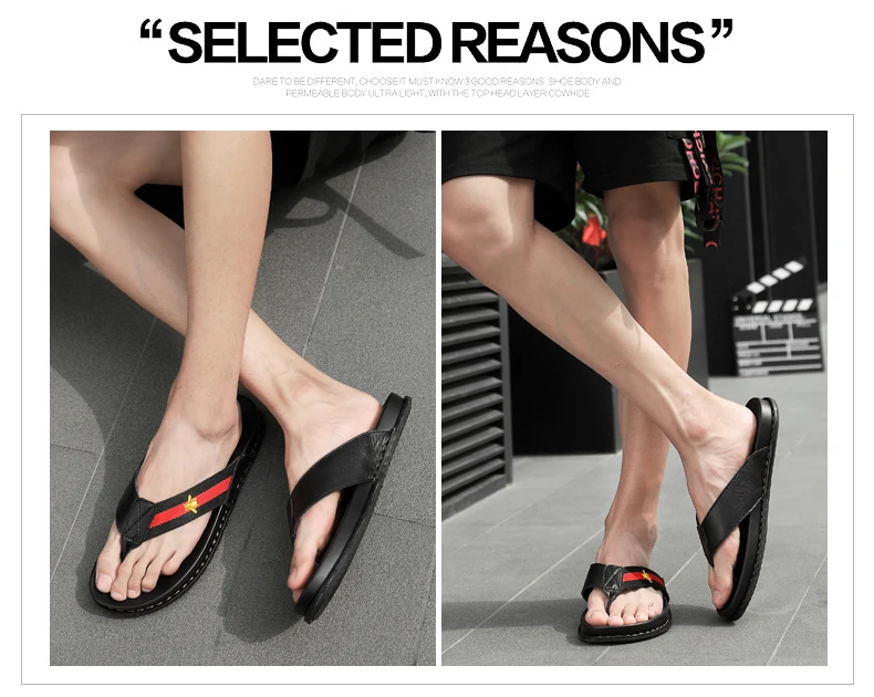 YEINSHAARS High Quality Genuine Leather Brand Slippers Men Summer Beach Sandals Designer Flip Flops Breathable Non-slip Slides