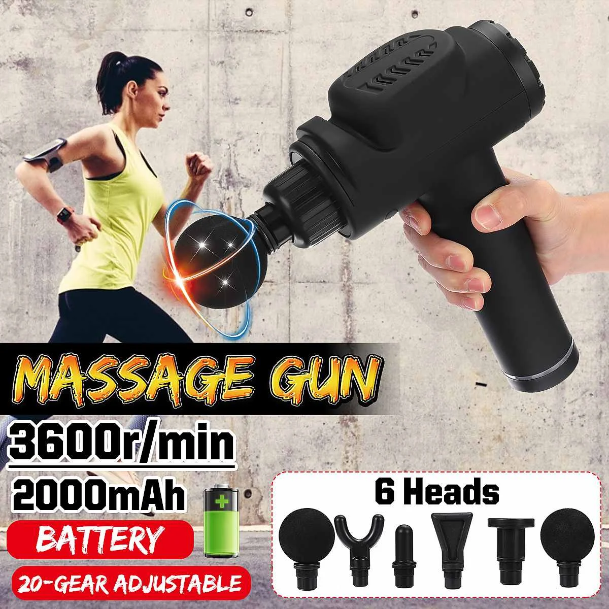 

20-gear 3600 r/min Electric Muscle Massage Gun Deep Tissue Massager Vibration Body Relaxation With Massage Heads