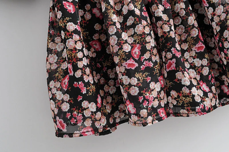 Aachoae Boho Style Floral Print Pleated Dress Long Sleeve Women Mini Dress O Neck Loose Ladies Dresses Beach Sundress Ropa Mujer