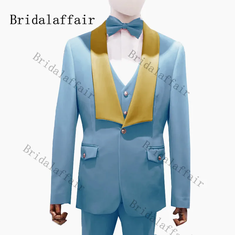 

Бриллиант, мужской ярко-синий костюм Bridalaffair с карманом-клапаном, 3 предмета, Блейзер, жилет, брюки, костюм для мужчин, повседневный женский свадебный смокинг, приталенный силуэт