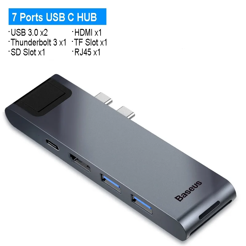 Baseus USB C концентратор 3,0 Для Macbook pro Мульти адаптер usb-хаб 3,0 type C usb-хаб порт для зарядки разветвитель ПК Компьютерные аксессуары - Цвет: 7 in 1 USB C HUB