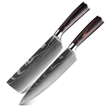 Upgraded Stainless Steel Chef Knife Set Laser Damascus Pattern Stainless Steel Sharp Cleaver Slicing Utility Knives Home & Garden Home Garden & Appliance Kitchen & Steak Knives Kitchen Knives & Accessories Kitchen, Dining & Bar Color: AG