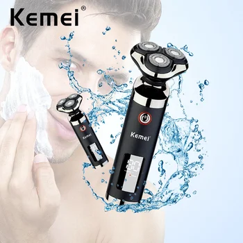 

Kemei USB Rechargeable Shaver Beard Razor Washable Triple Blade 3D Floating Electric Shaving Razors LCD Men Face Beard Trimmer