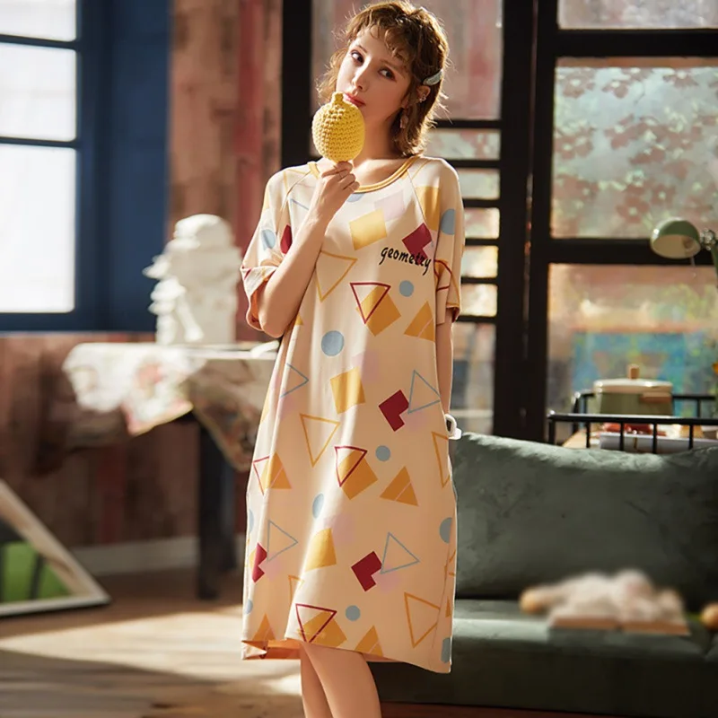 

2020 New Summer Long Nightdress Women's Cotton Short-sleeved Simple Natural Fashion Loose Dresses