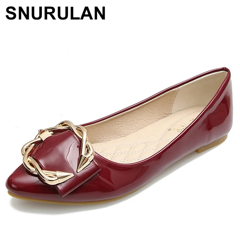 

SNURULAN Zapatos de mujer metal buckle flats woman patent leather metal decoration flat shoes pointed espadrilles loafers women