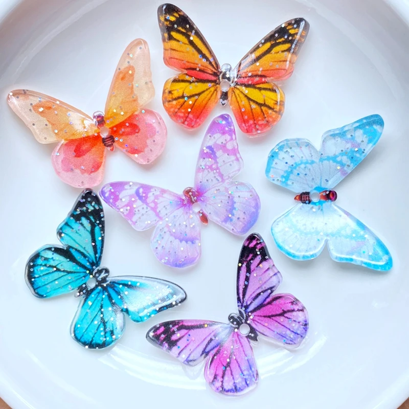 10Pcs Resin Lovely Mixed Cute Color 3D Butterfly Cabochon Scrapbook Kawaii DIY Embellishments Accessories K59