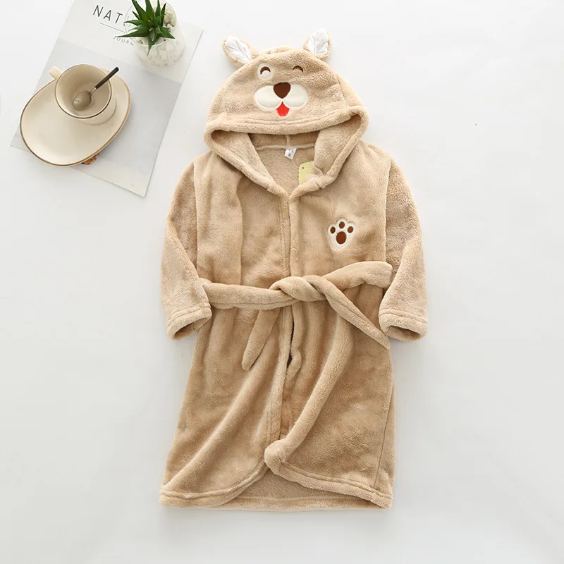 baby nightgown New Autumn Winter Kids Hooded Bathrobe Baby Bath Robes Boys Girls Cartoon Rabbit Panda Flannel Pajamas Long Sleeve Towel Robe baby robe  Sleepwear & Robes