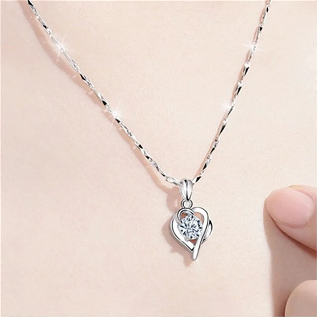 

Women Silver Hollow chain necklace for girls women Students Sen temperament Clavicle Chain Love Necklace fashion gifts