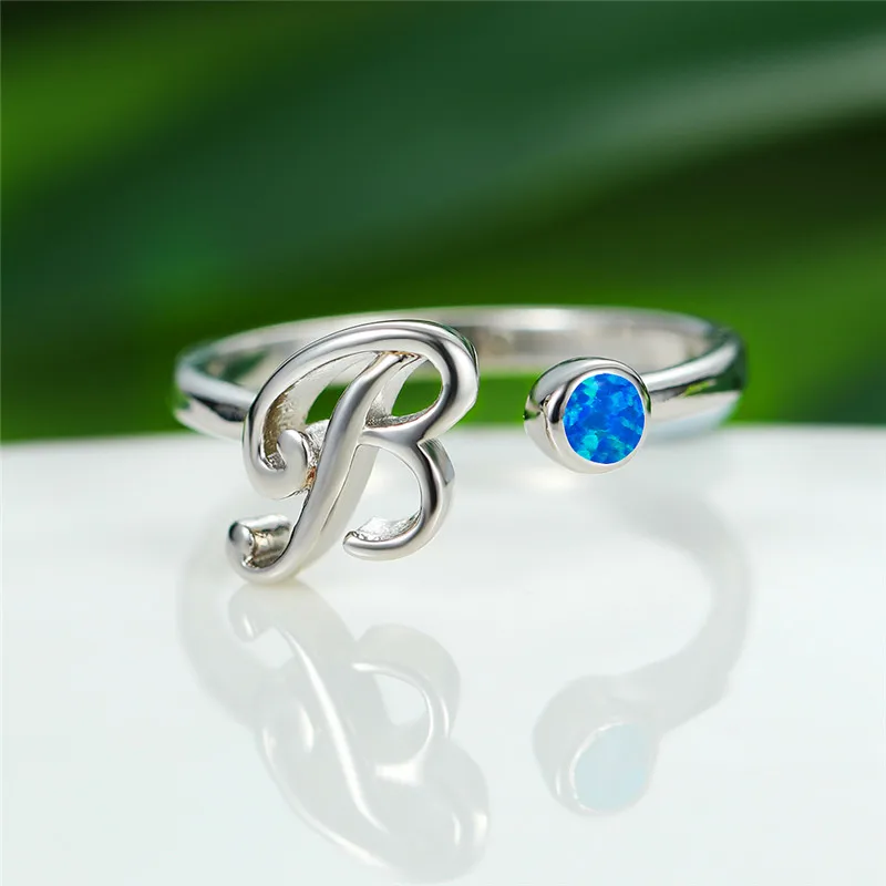 Простые Женские Буквы B модное Открытое кольцо маленький Опал Обручальные кольца для женщин классическое серебро обручальное кольцо