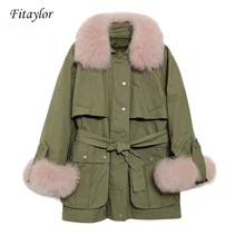 Fitaylor, зимняя женская куртка, настоящий Лисий мех, пуховик,, Женская парка на гусином пуху, s, Женское зимнее пальто, женская зимняя верхняя одежда