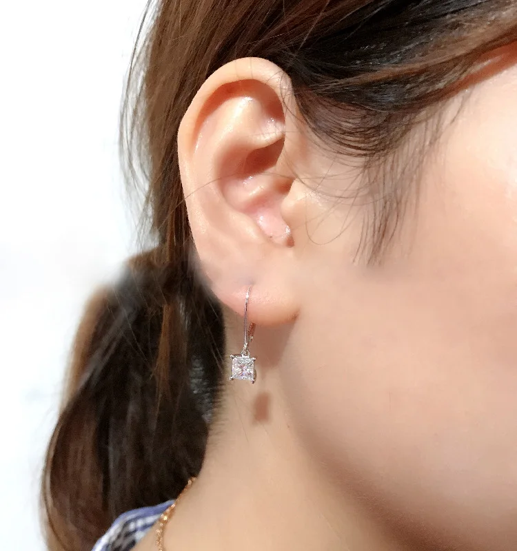 New Square CZ Drop Earrings for Women with Bling AAAAA ZIrcon Stone Fashion Jewelry Cute Korean 925 Silver Earrings