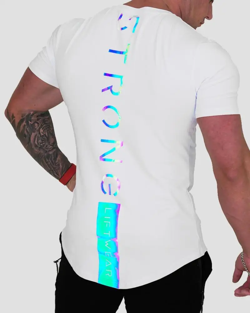 masculina manga curta algodão camiseta casual reflexivo magro camisa de fitness musculação treino topos roupas de verão