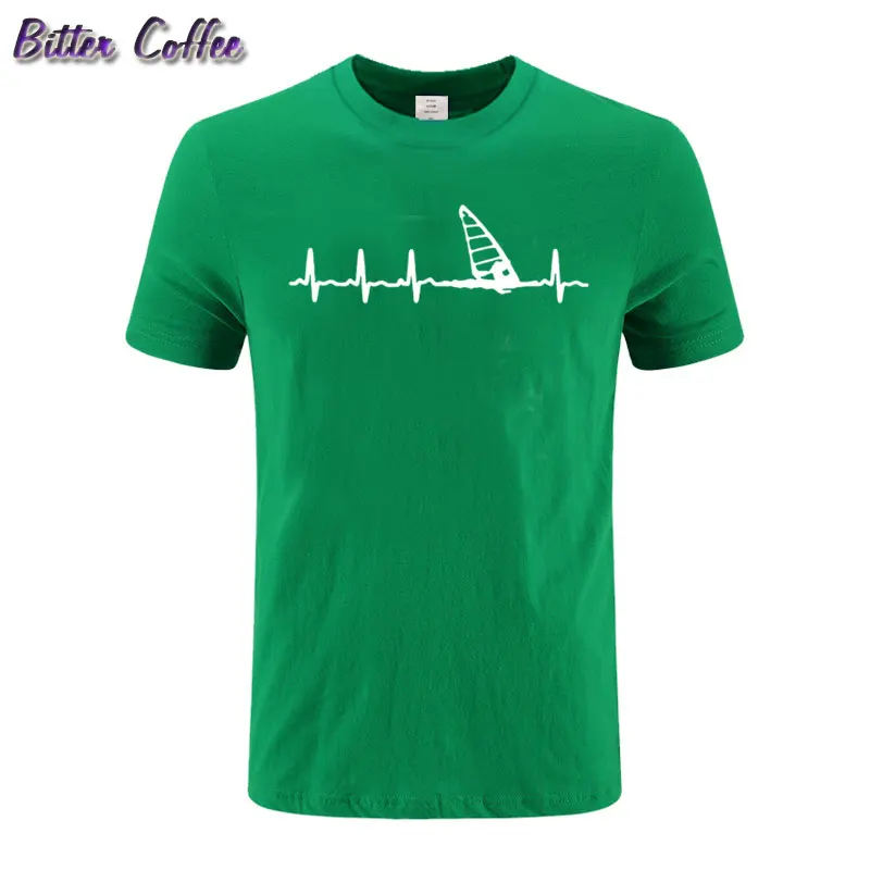 Модная летняя новая Мужская хлопковая футболка Windsurfing Heartbeat T Stylisches Футболка с принтом - Цвет: 1
