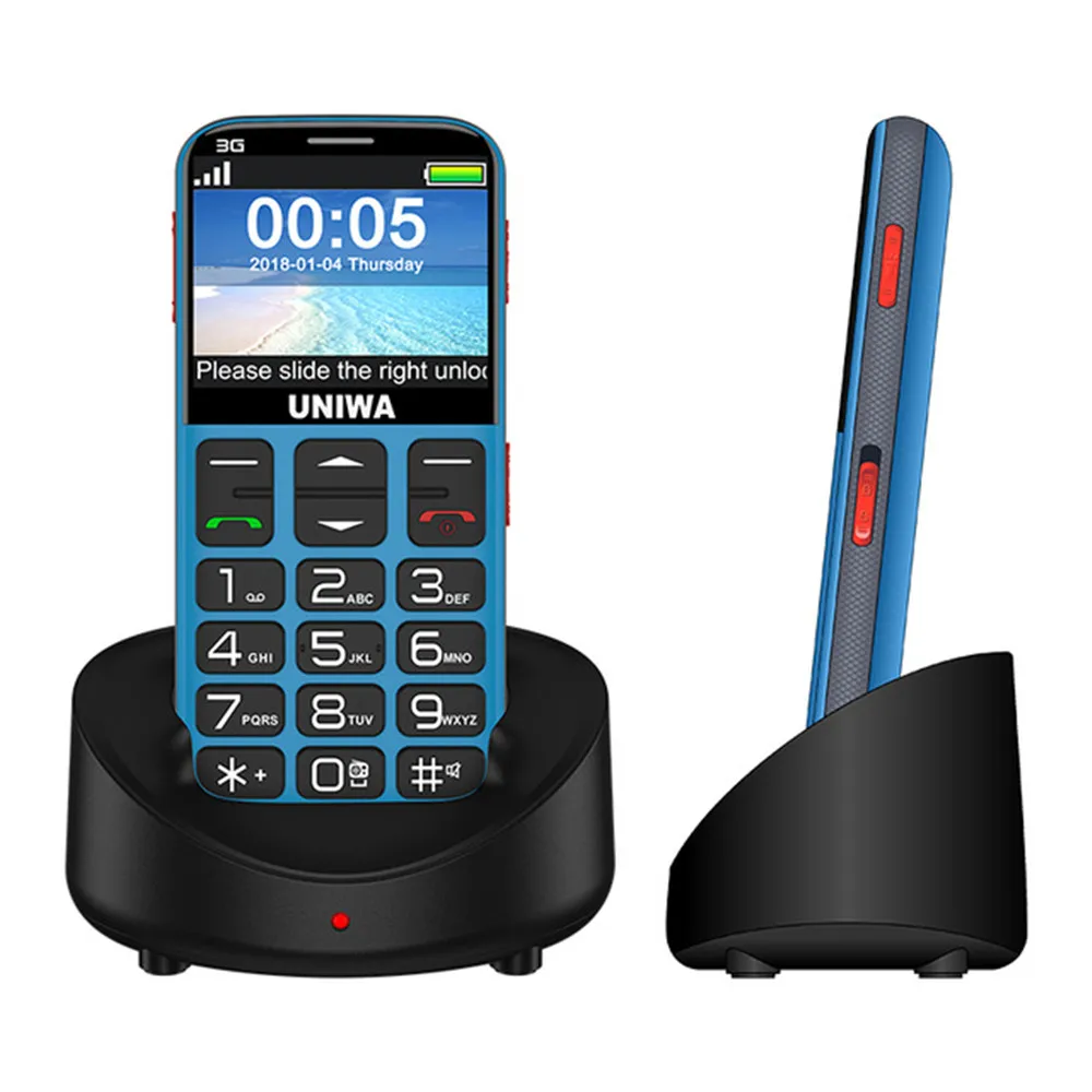 Синий UNIWA V808G Mobile Phone Russian Keyboard 3G WCDMA Phone Strong Torch Senior Cellphone Elderly Big SOS Push-Button Phone Old Man - Цвет: Синий