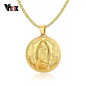 

Vnox Mother of God Necklace Pendant Gold-color Stainless Steel Christian Jewelry High Quality