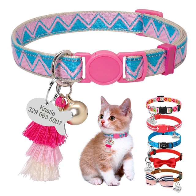 Collar de gato personalizado de rápida, Collar de etiqueta identificación con nombre grabado, ajustable, lindo Collar de gatito personalizado para perros pequeños y gatos