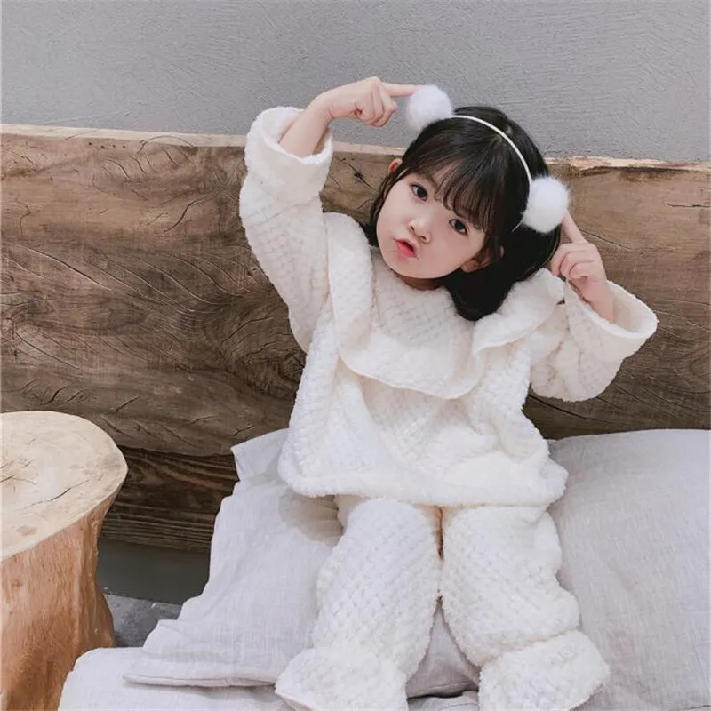 Зимний детский пижамный комплект, теплая одежда для сна для девочек, Осенняя детская пижама принцессы с оборками и длинными рукавами для девочек 1, 2, 3, 4, 5, 6, 7 лет