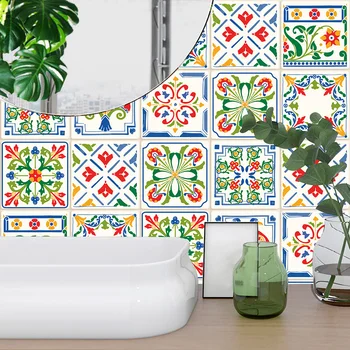 

10pcs/set 10/15/20/30cm Colorful Hard Tiles Floor Wall Sticker Kitchen Bathroom Tables Decor Wallpaper Shiny Surface Art Mural