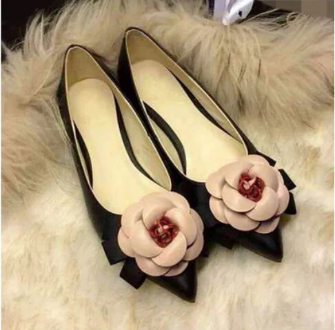 Black Pink Floral Брендовая обувь с цветком камелии; женская кожаная обувь на плоской подошве; Женская Офисная модельная обувь заостренная обувь; тонкие туфли; женская свадебная обувь для невесты - Цвет: Black Pink Floral