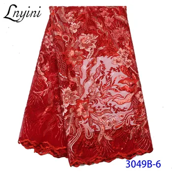 

Red Color African French Tulle Mesh Lace with Sequins High Quality Nigerian Net Lace Squence Fabrics for Wedding Party L3049B