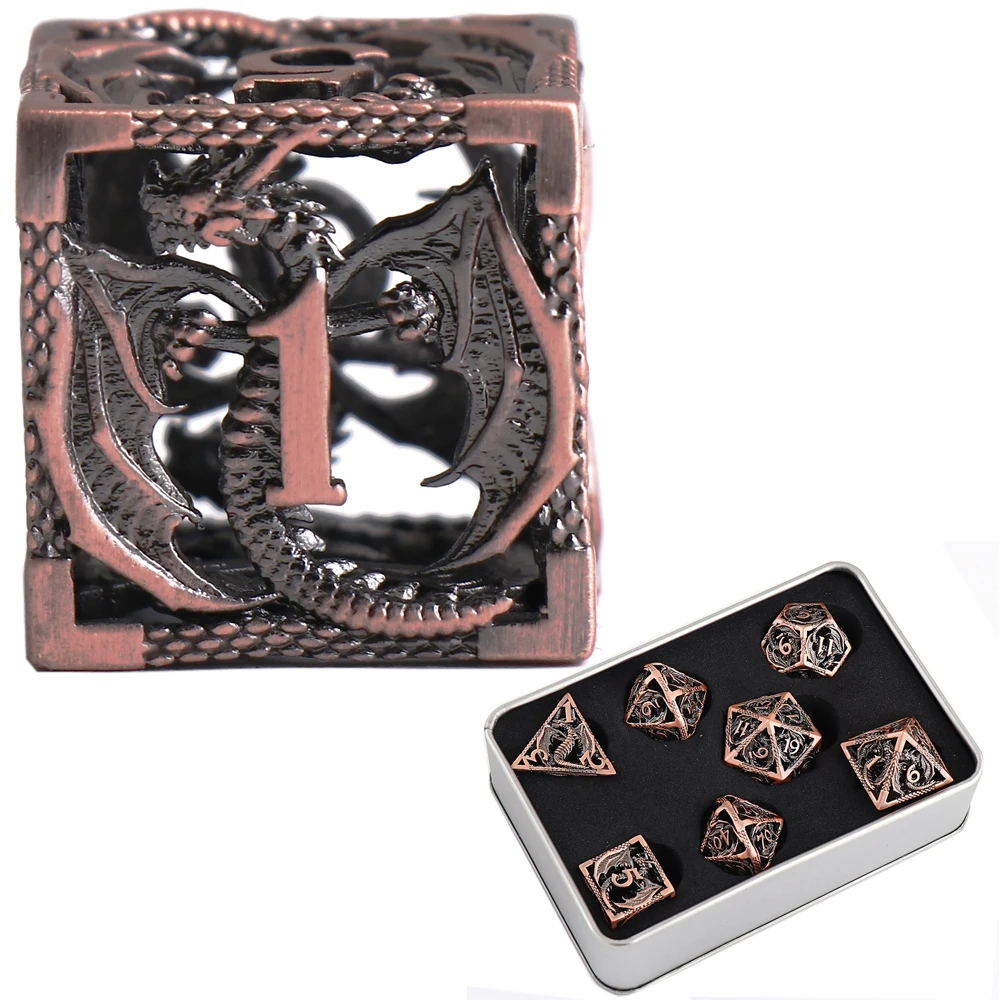 DND 세트 역할 놀이, D & D 7 순수 구리 중공 다면체 주사위, 던전 및 드래곤 RPG 던전 드래곤에 적합