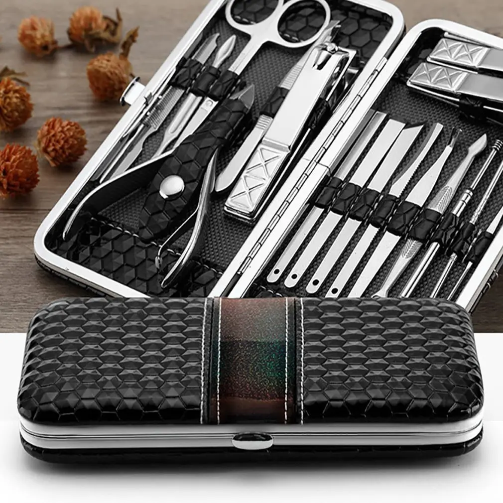 18PCS Professional portable Manicure Pedicure Stainless Toe Nail Clippers Kit Cuticle Grooming Tools