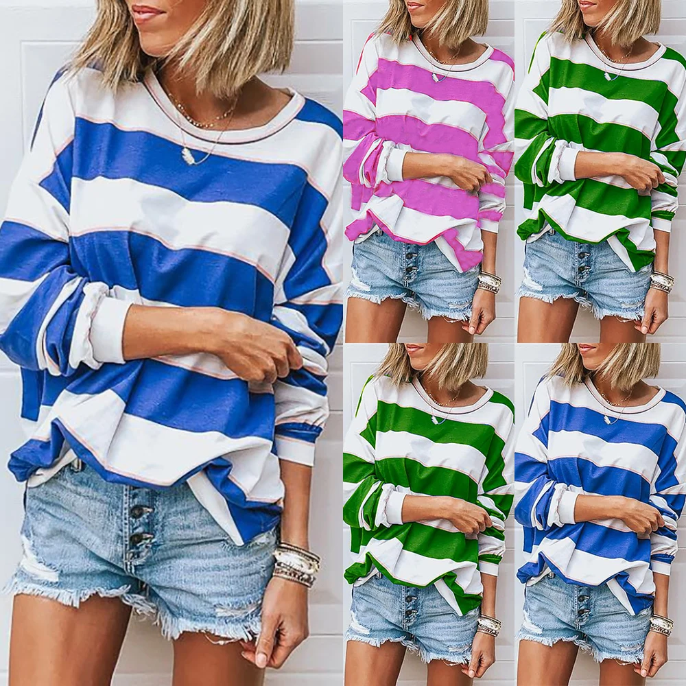 

Striped Printed Women Shirt Blouses Long Sleeve Autumn Fashion Streetwear Ladies Tops Blouses Winter O Neck Female Shirt D30