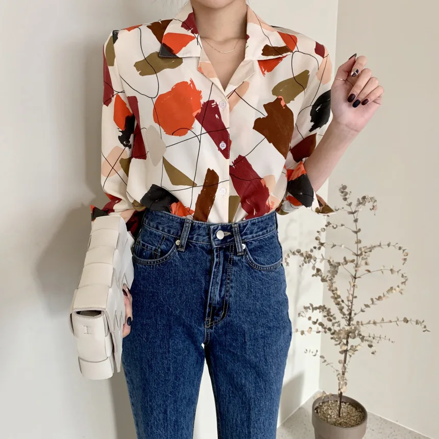 

Spring and Autumn Fashion Top Loose Long Sleeve POLO Collar For Office Lady Shirt