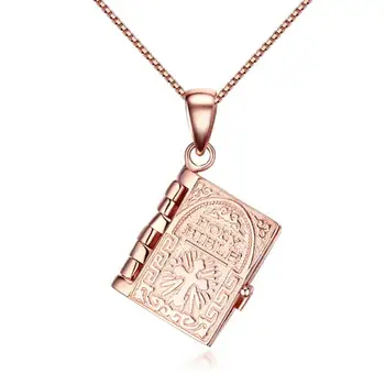 

Christian Holy Bible Cross Pendant Necklace For Women Rose Gold Lords Prayer Charm Necklace Women Dainty Christian Jewelry