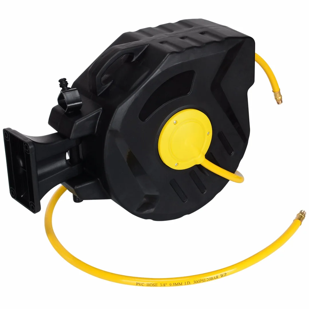 Retractable Air Compressor Hose Reel 3/8  X 50   Auto Rewind Garage Car Washing Tool PVC Garden Water Hose Reel Watering Tool