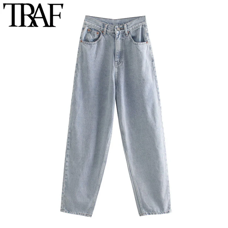 TRAF Women Chic Fashion Frayed Trim Pockets Denim Harm Pants Vintage High Waist Zipper Fly Female Jeans Pantalones TRAF Women Chic Fashion Frayed Trim Pockets Denim Harm Pants Vintage High Waist Zipper Fly Female Jeans Pantalones